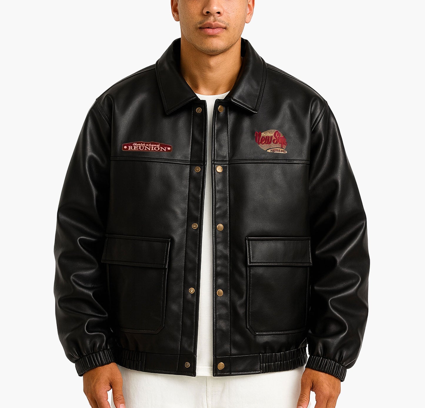 Men’s Vintage Bomber Jacket – Loose Fit Black Zip-Up Retro Coat with Pockets