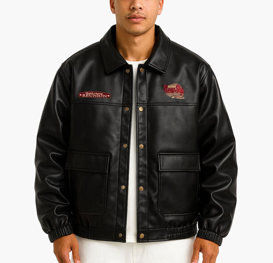 Men’s Vintage Bomber Jacket – Loose Fit Black Zip-Up Retro Coat with Pockets