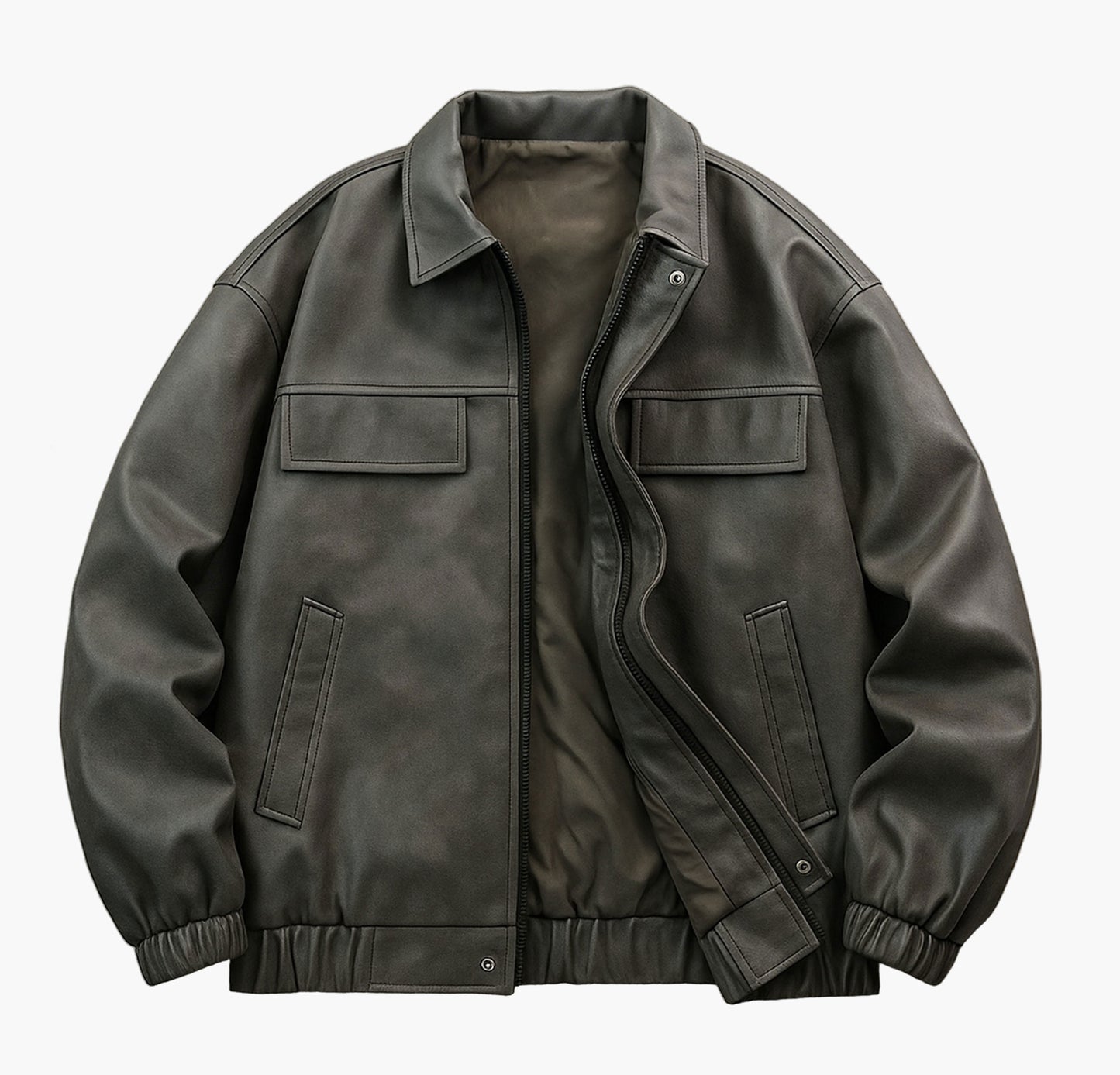 Men’s Casual Motorcycle Jacket – Softshell PU-Textured Outerwear