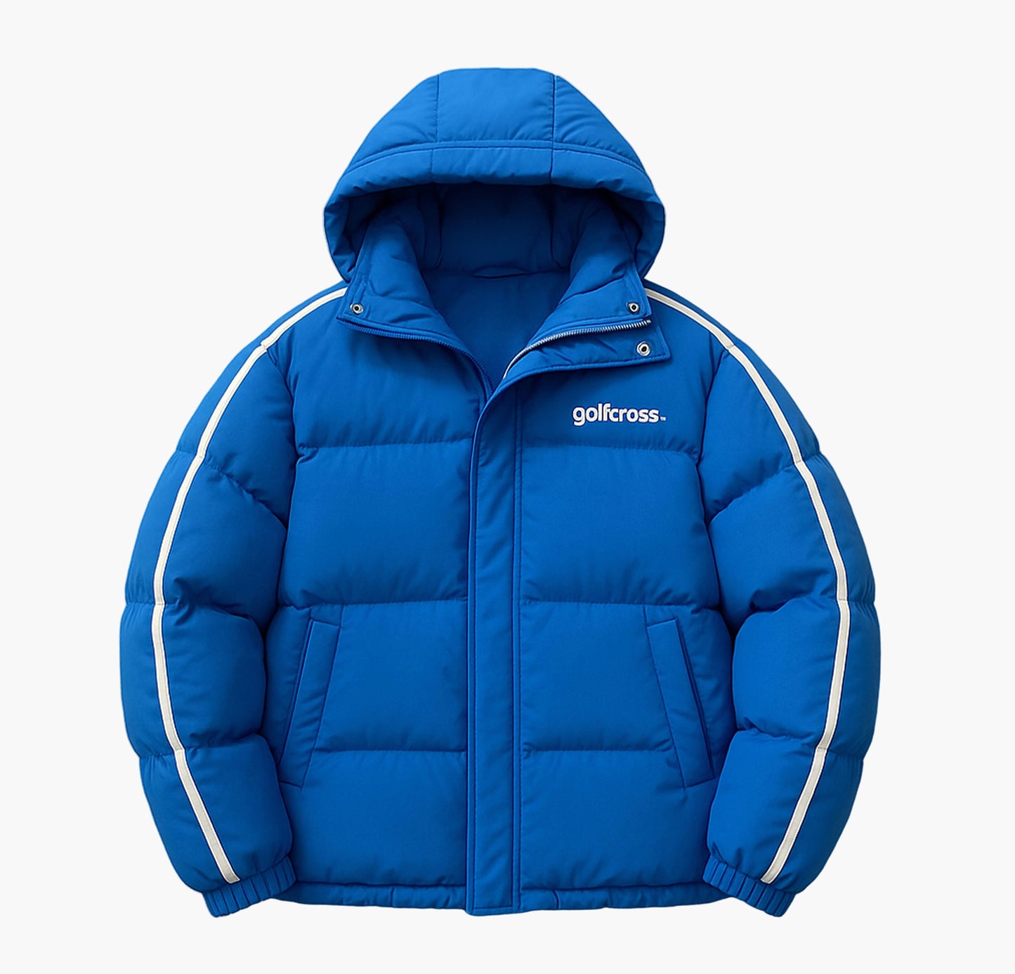 Men’s Heavy-Duty Winter Hooded Jacket – Blue & White Striped Full-Zip Coat