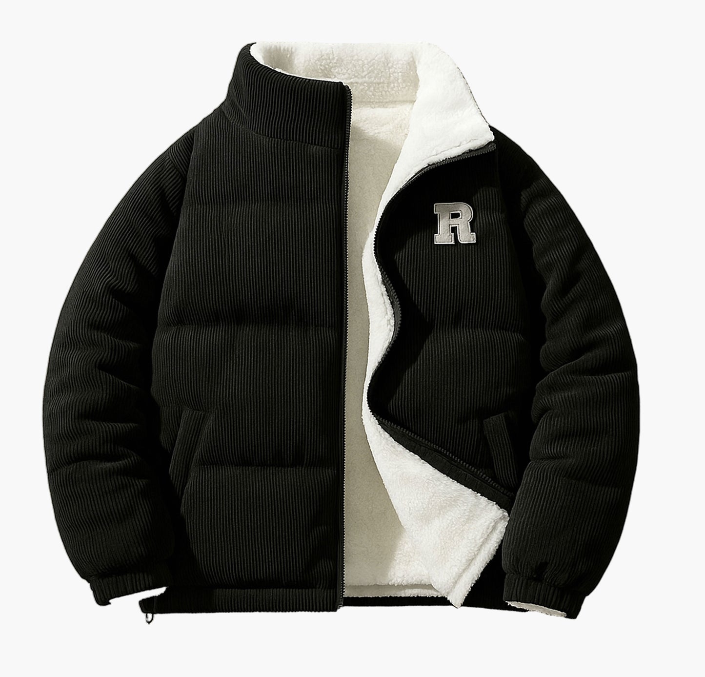 Men’s Reversible Winter Jacket – Heavy-Duty Navy & White Colorblock Coat