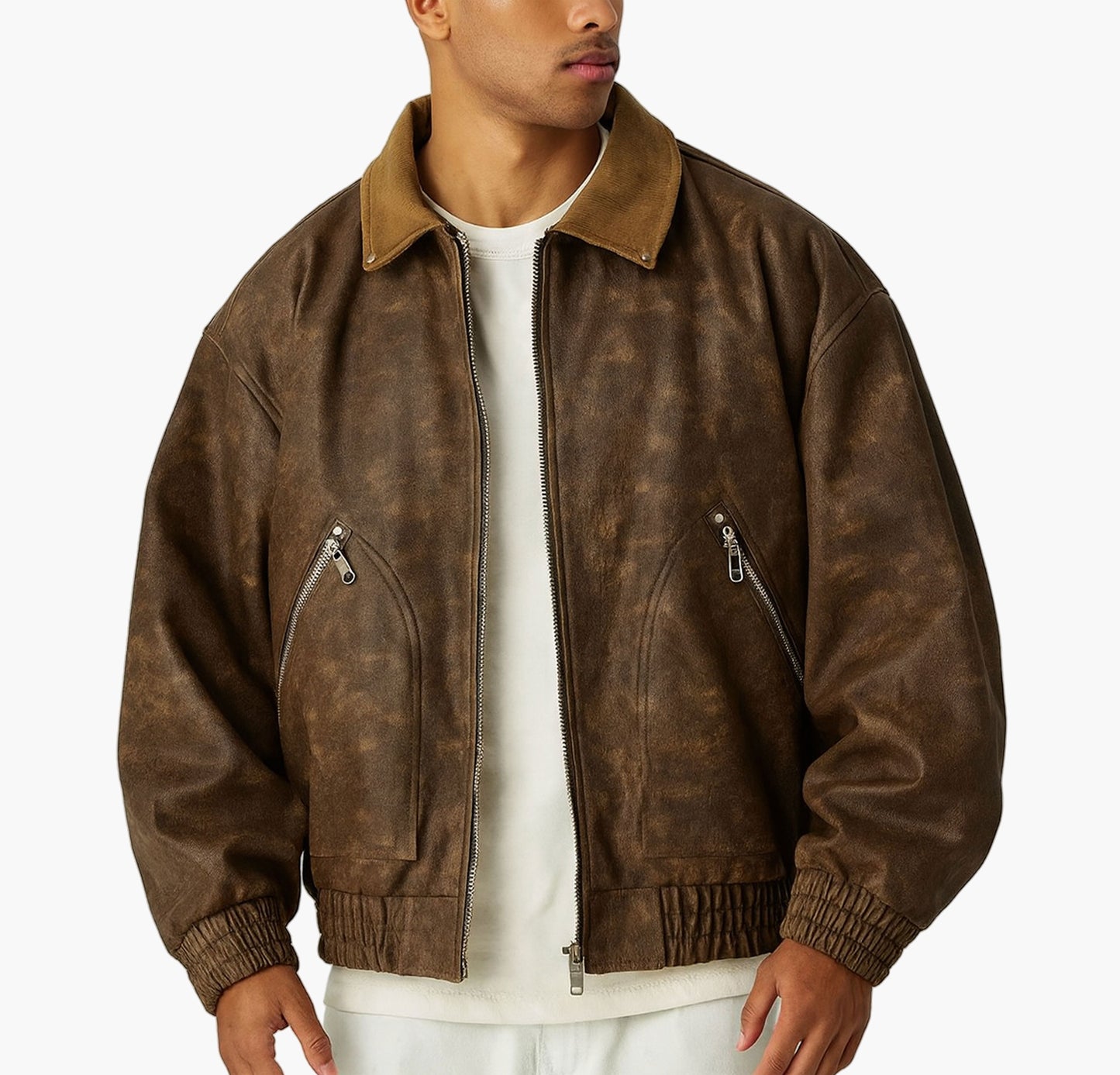 Men’s Softshell Motorcycle Jacket – Black Streetwear Zip-Up with Stand Collar