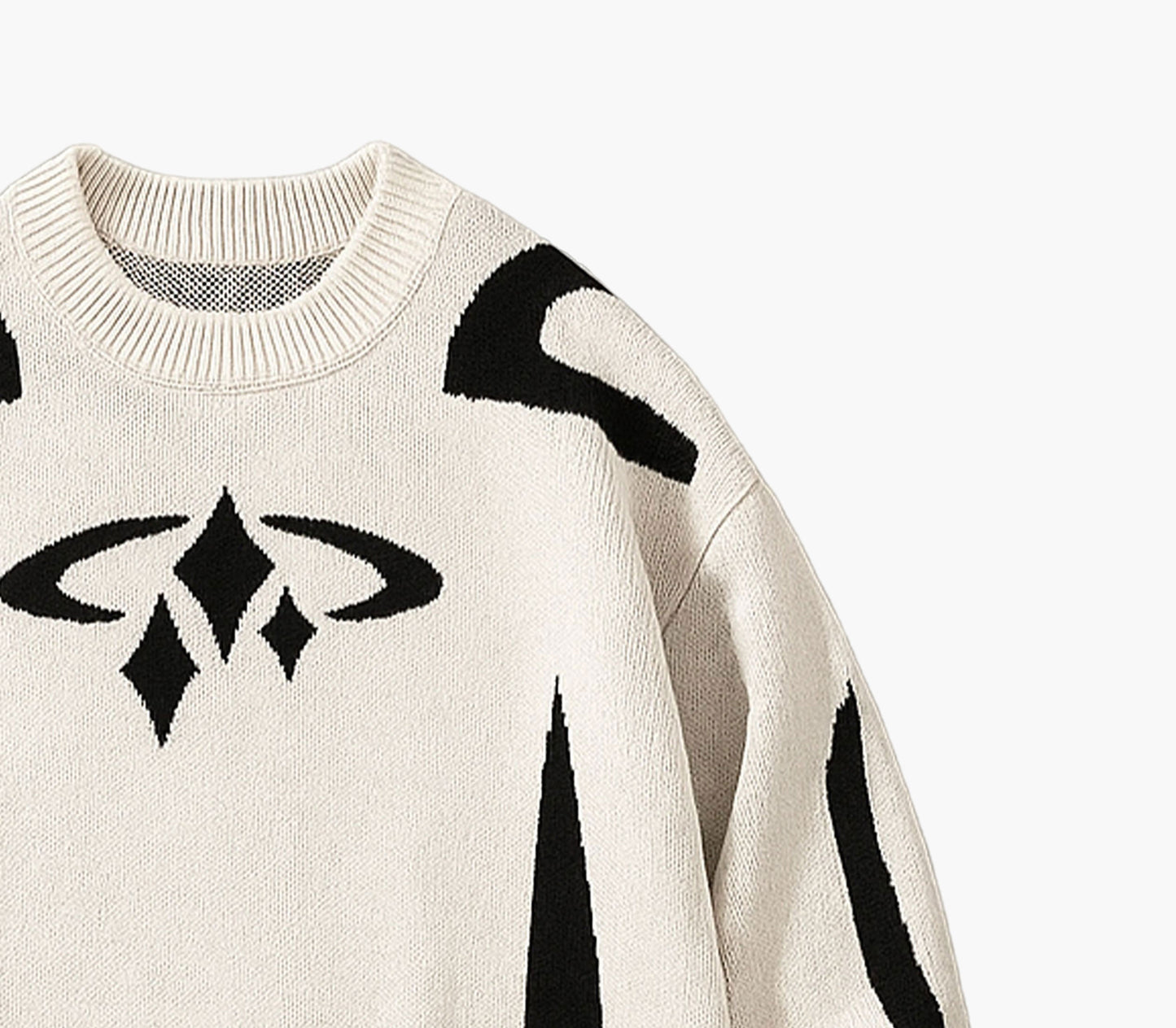 Men’s Casual Graphic Print Knit Sweater – Black & White Abstract Design Pullover