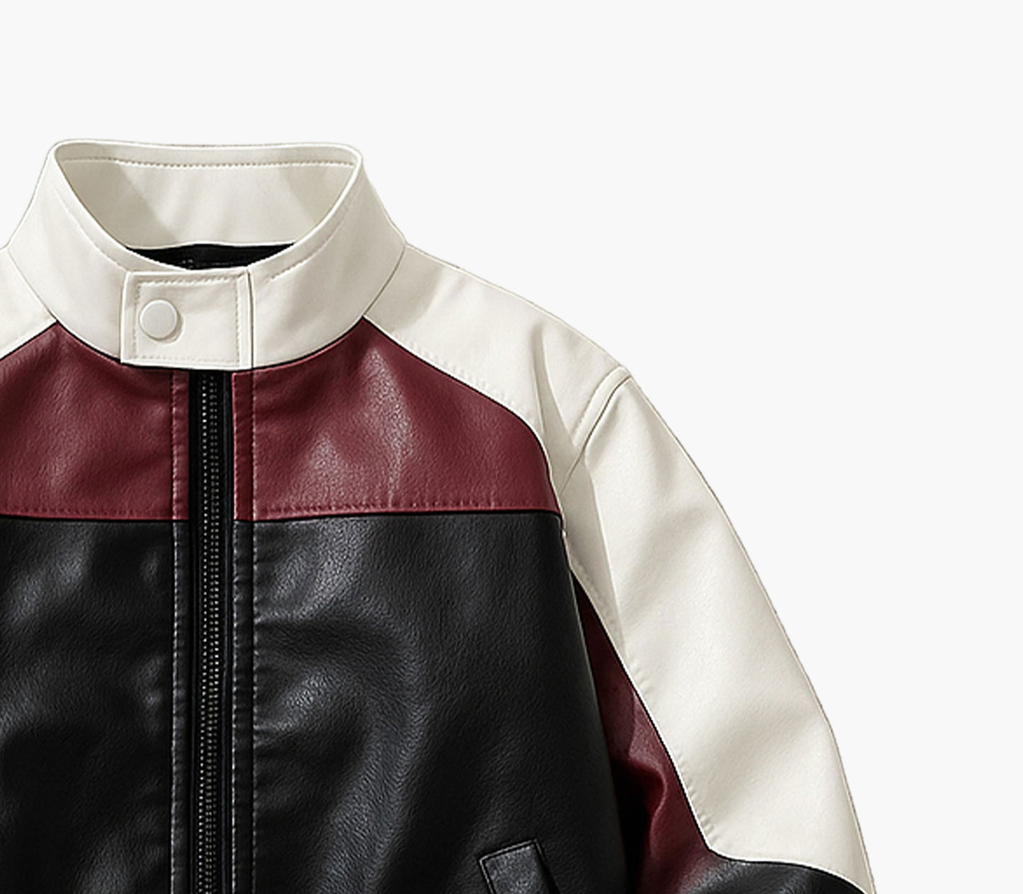 Men’s Street Style Bomber Jacket – Black, White & Red Color Block Zip-Up