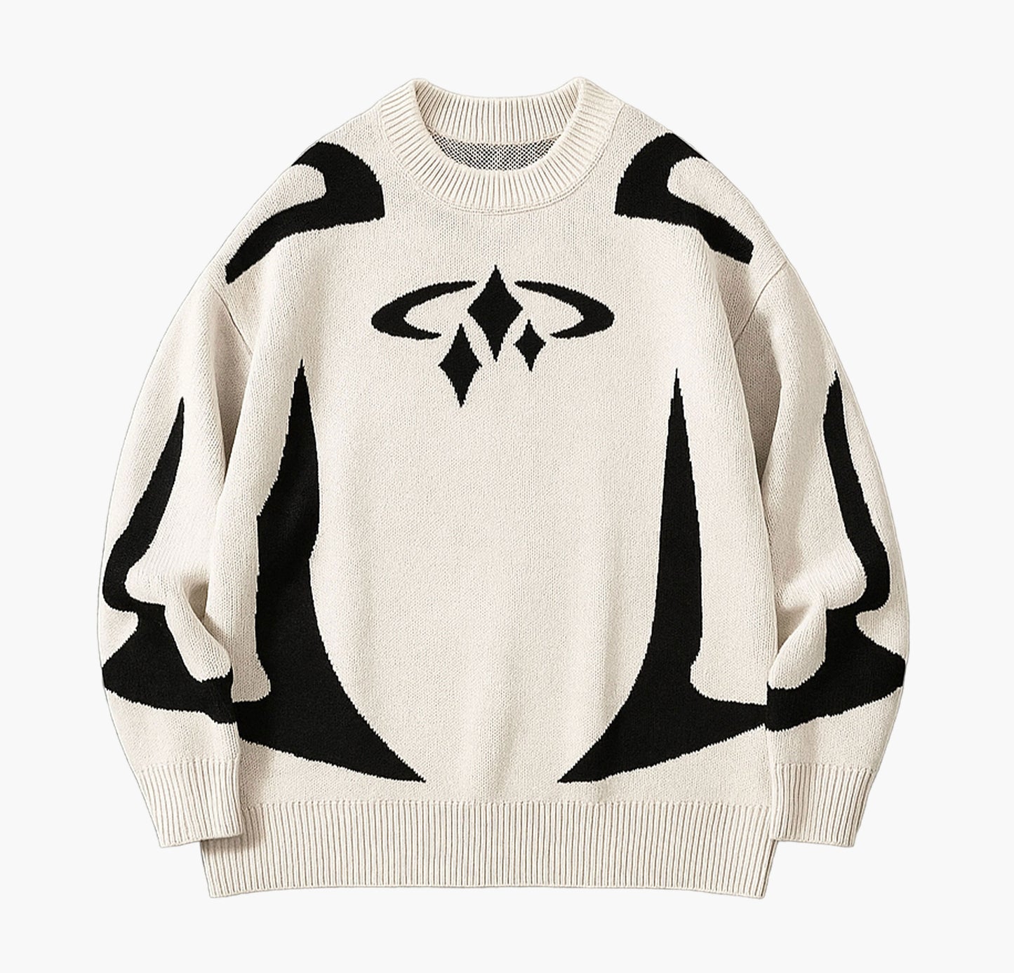 Men’s Casual Graphic Print Knit Sweater – Black & White Abstract Design Pullover