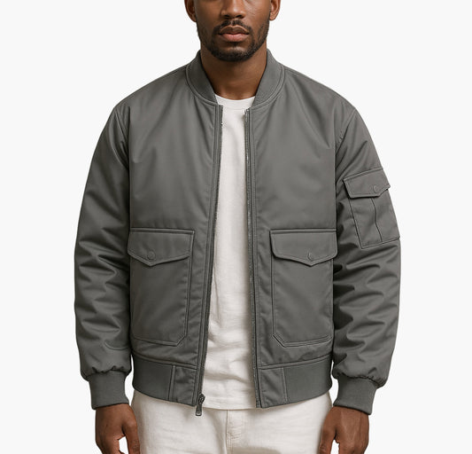 Men’s Heavy-Duty Bomber Jacket – Zippered Multi-Pocket Flight Style
