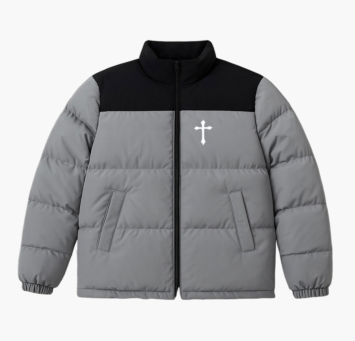 Unisex Trendy Cross-Pattern Padded Coat – Color-Block Highstreet Winter Jacket