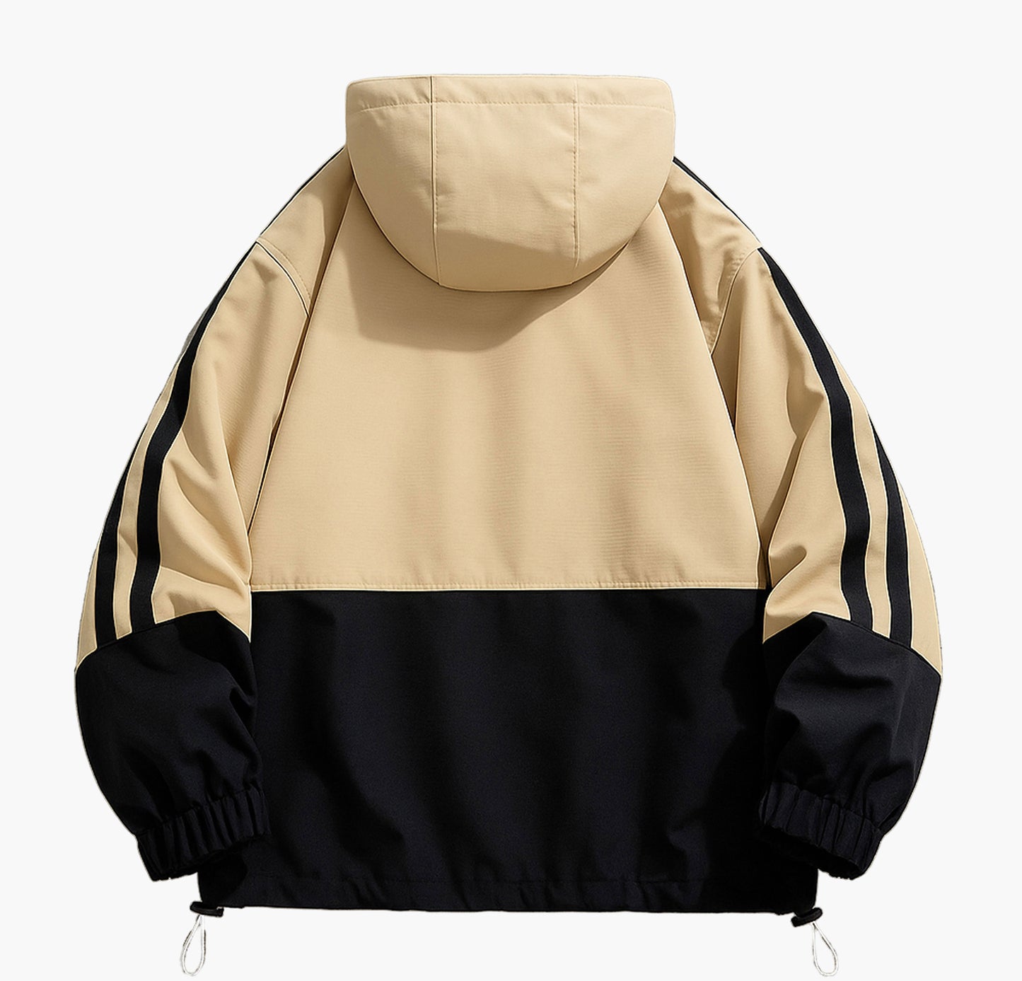 Men’s Color Block Hooded Jacket – Loose Fit Zip-Up with Pockets for Streetwear
