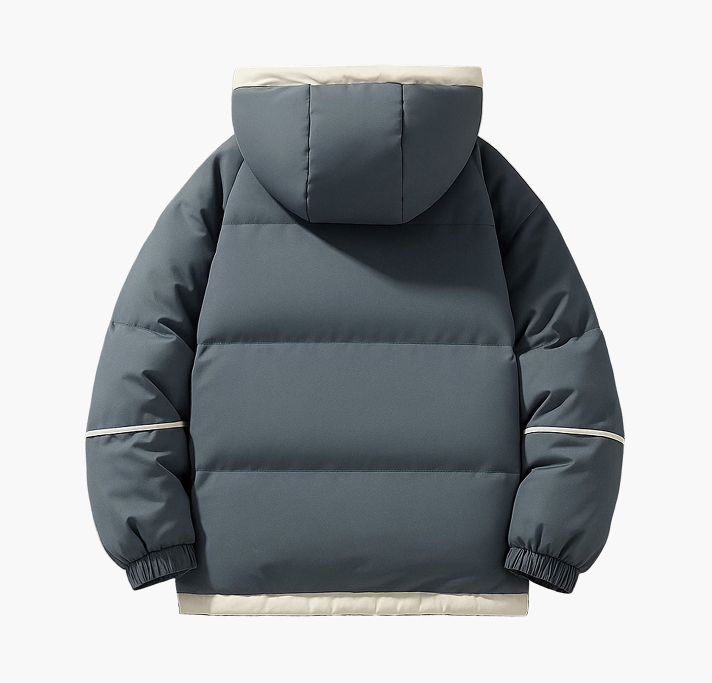 Men’s White & Black Hooded Winter Jacket – Full-Zip Warm Coat with Pockets