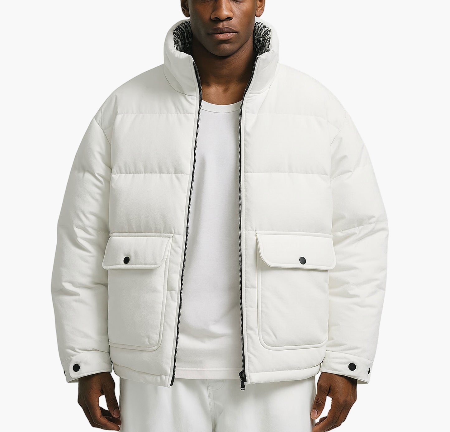 Men’s Insulated Winter Jacket – Zip-Up Stand Collar Coat