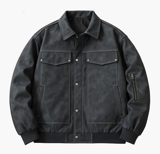 Men’s Gothic Streetwear Jacket – Full-Zip Biker Style Outerwear