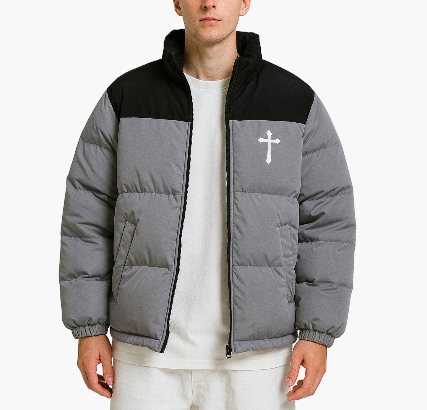 Unisex Trendy Cross-Pattern Padded Coat – Color-Block Highstreet Winter Jacket