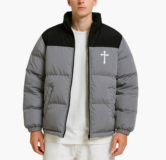 Unisex Trendy Cross-Pattern Padded Coat – Color-Block Highstreet Winter Jacket