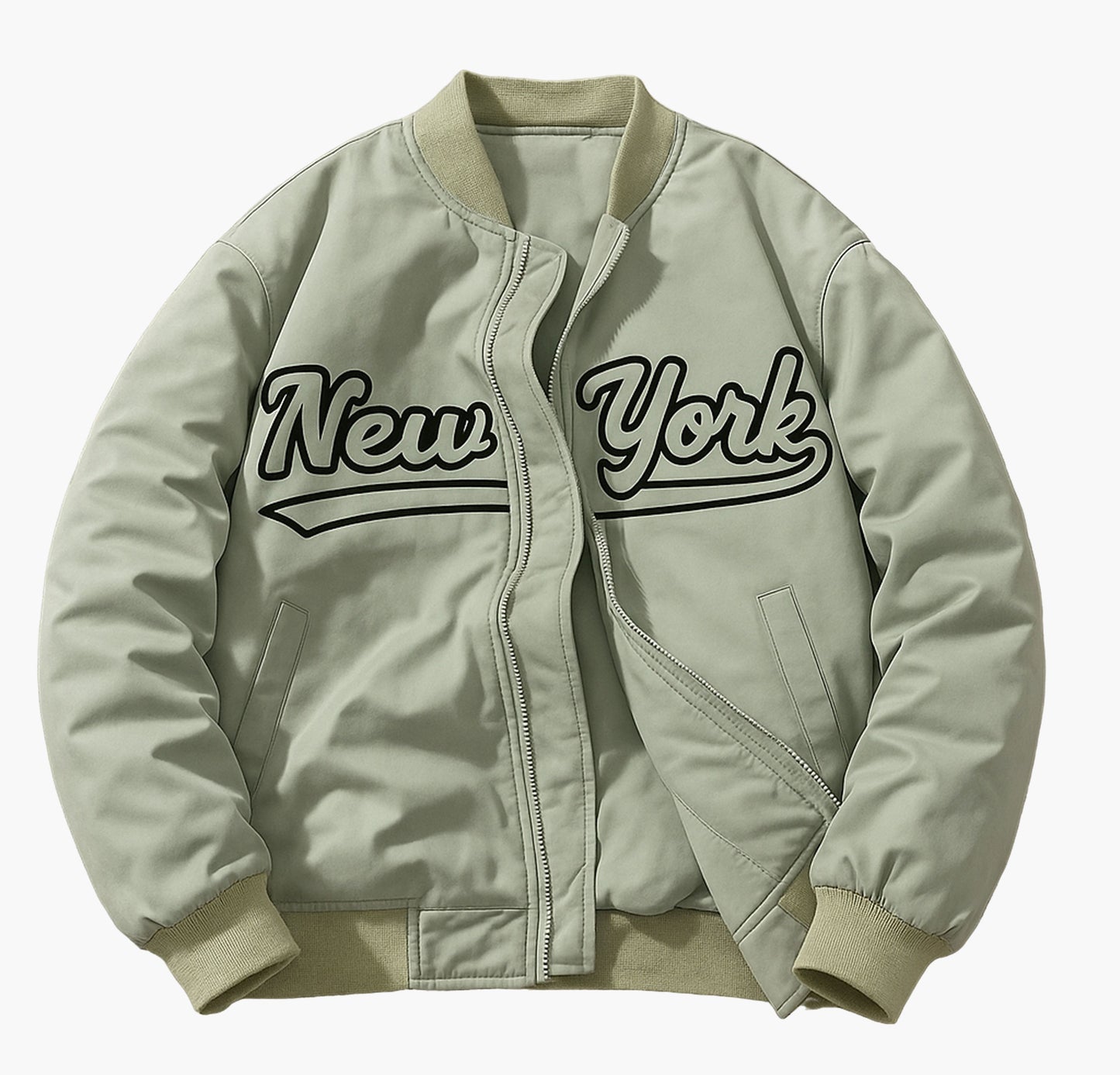 Men’s Black Baseball Jacket – Casual Zip-Up with New York Letter Print