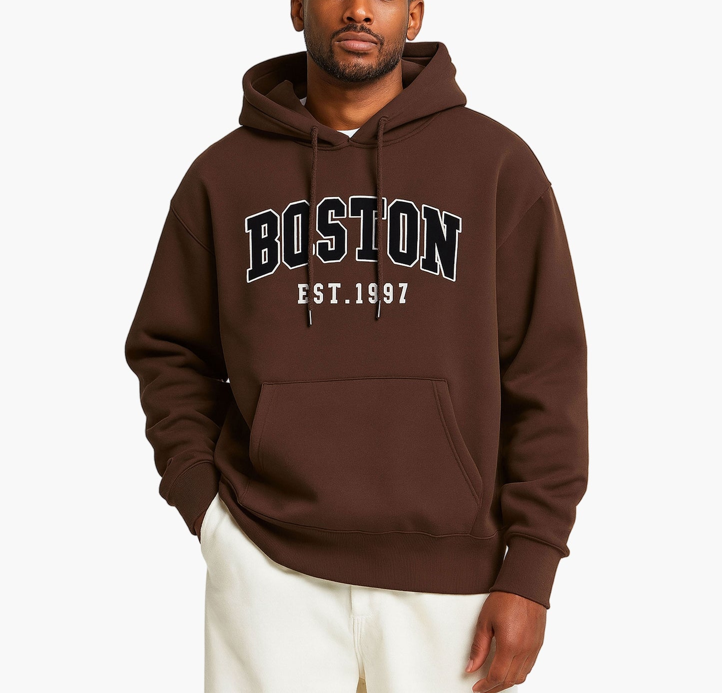 Men’s Casual Hoodie – Collegiate Print Pullover with Kangaroo Pocket