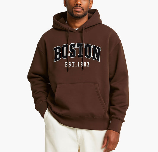 Men’s Casual Hoodie – Collegiate Print Pullover with Kangaroo Pocket