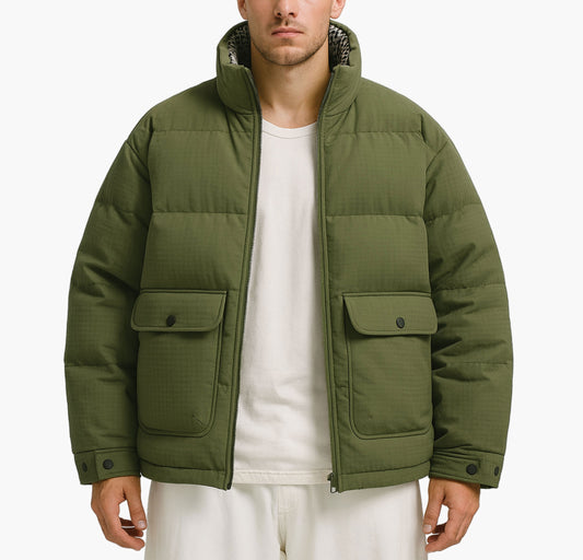 Men’s Insulated Winter Jacket – Zip-Up Stand Collar Design