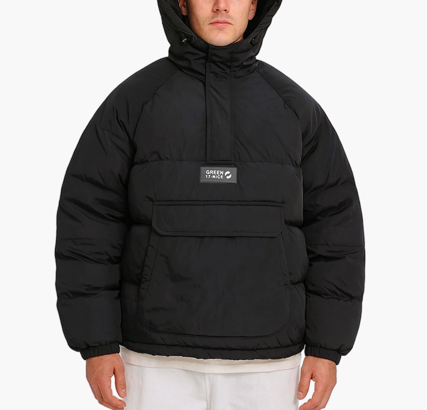 Men’s Winter Hooded Jacket – Warm Half-Zip Coat with Large Pockets