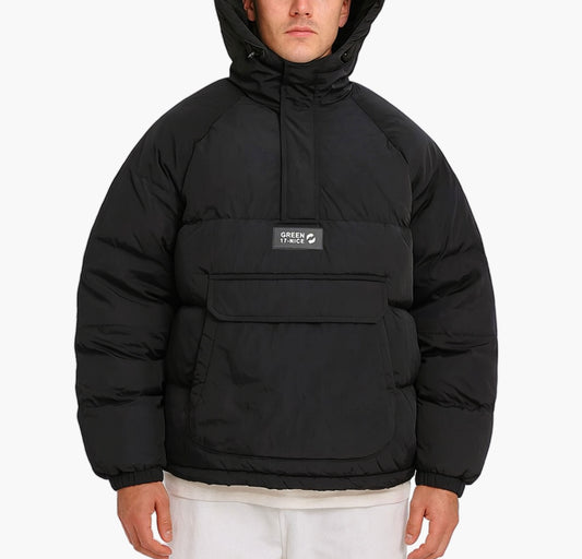 Men’s Winter Hooded Jacket – Warm Half-Zip Coat with Large Pockets
