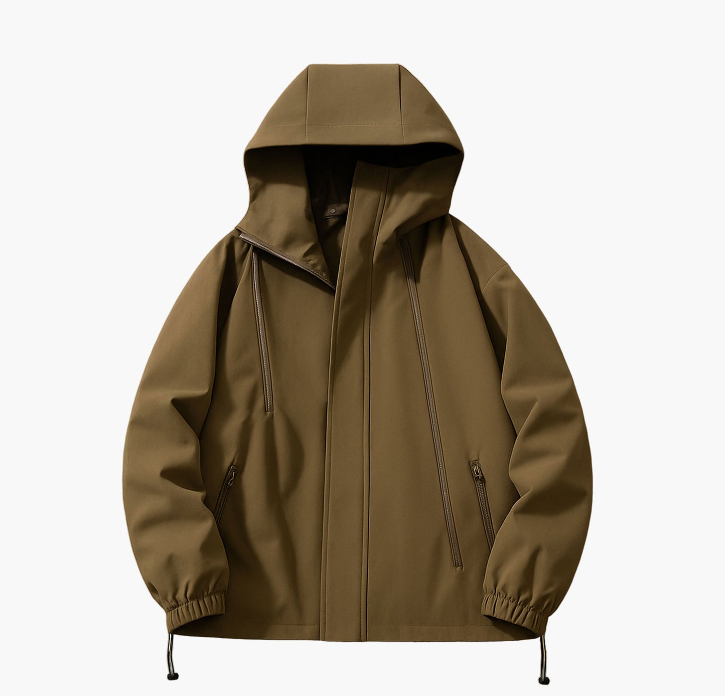 Men’s Lightweight Hooded Windbreaker – Brown Full-Zip Coat