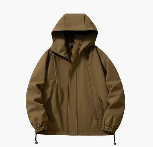 Men’s Lightweight Hooded Windbreaker – Brown Full-Zip Coat