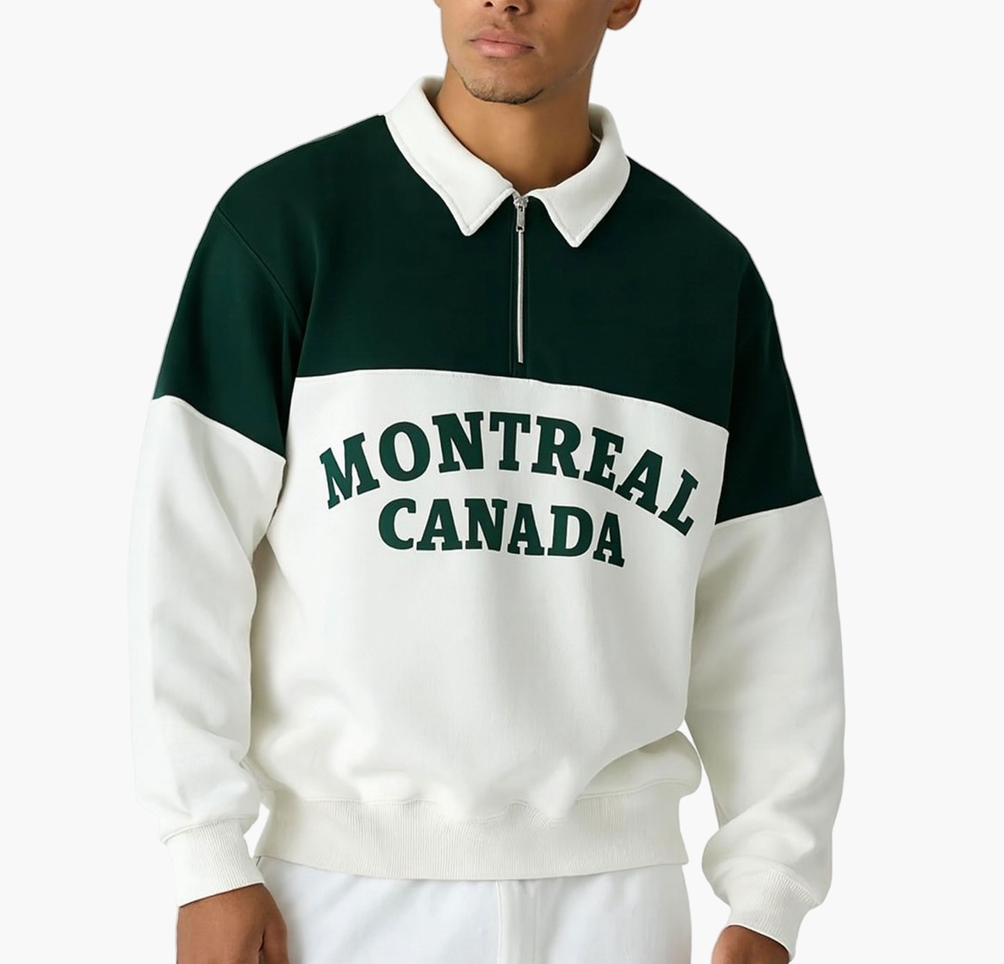 Men’s Ombre Green to White Sweatshirt – “Montreal Canada” Print Casual Pullover