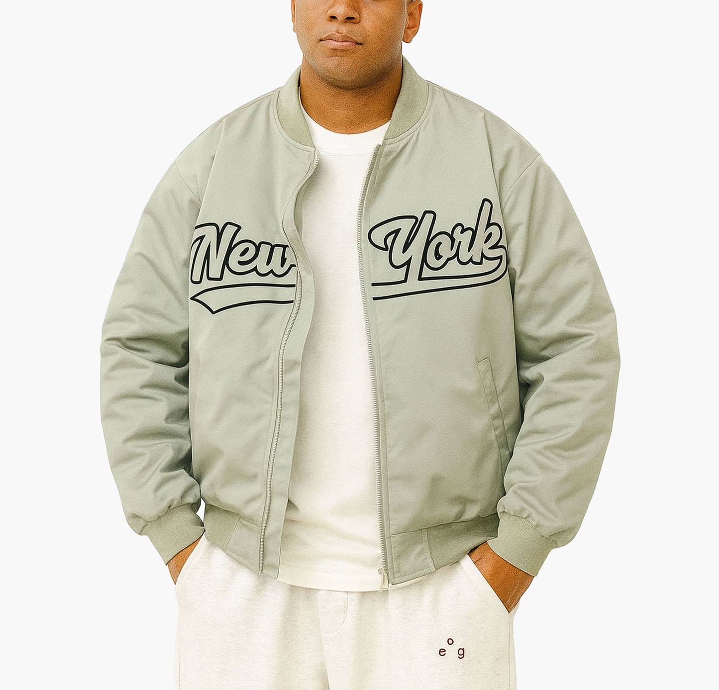 Men’s Black Baseball Jacket – Casual Zip-Up with New York Letter Print