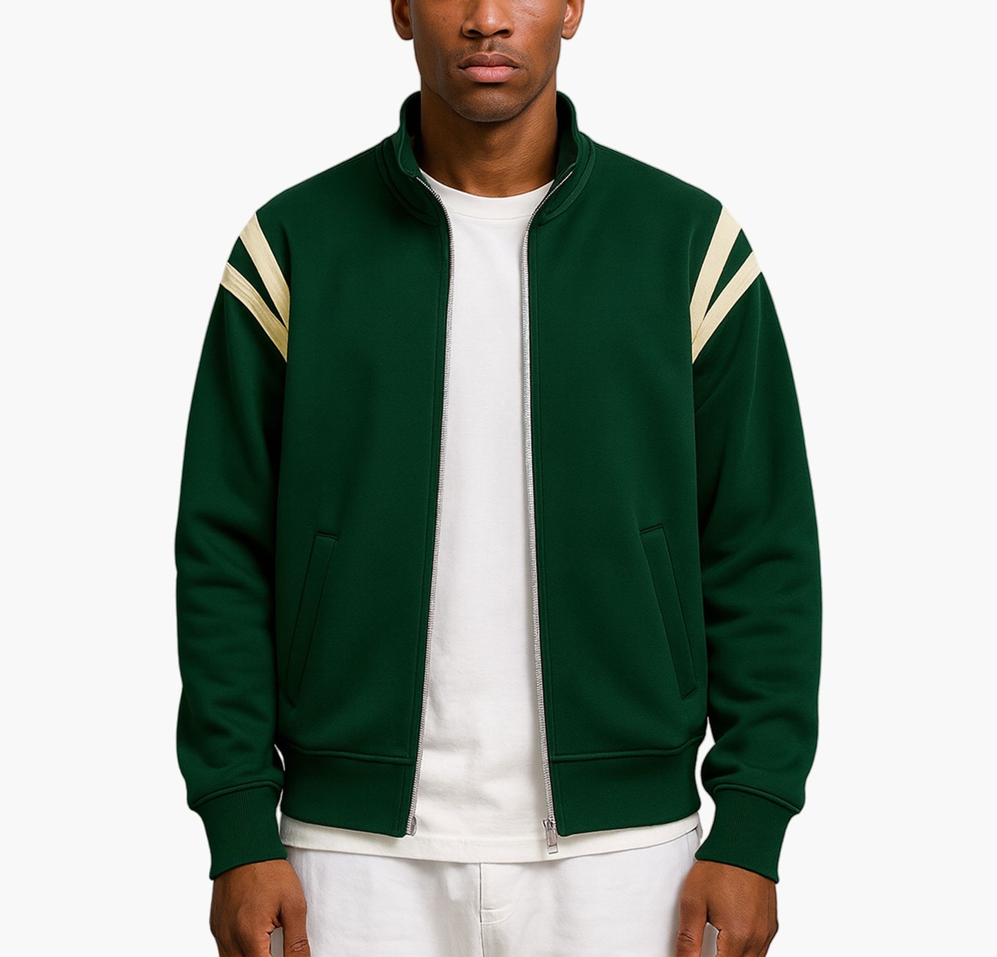 Men’s Geometric Print Hooded Jacket – Zip-Up Casual Outerwear with Contrast Sleeves