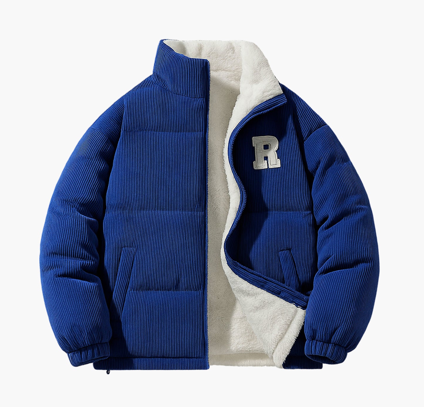 Men’s Heavy-Duty Reversible Jacket – Navy & White Colorblock Winter Coat