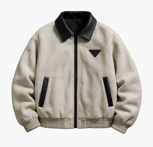 Men’s Casual Hooded Jacket – Embroidered Patch Color-Block Zip-Up