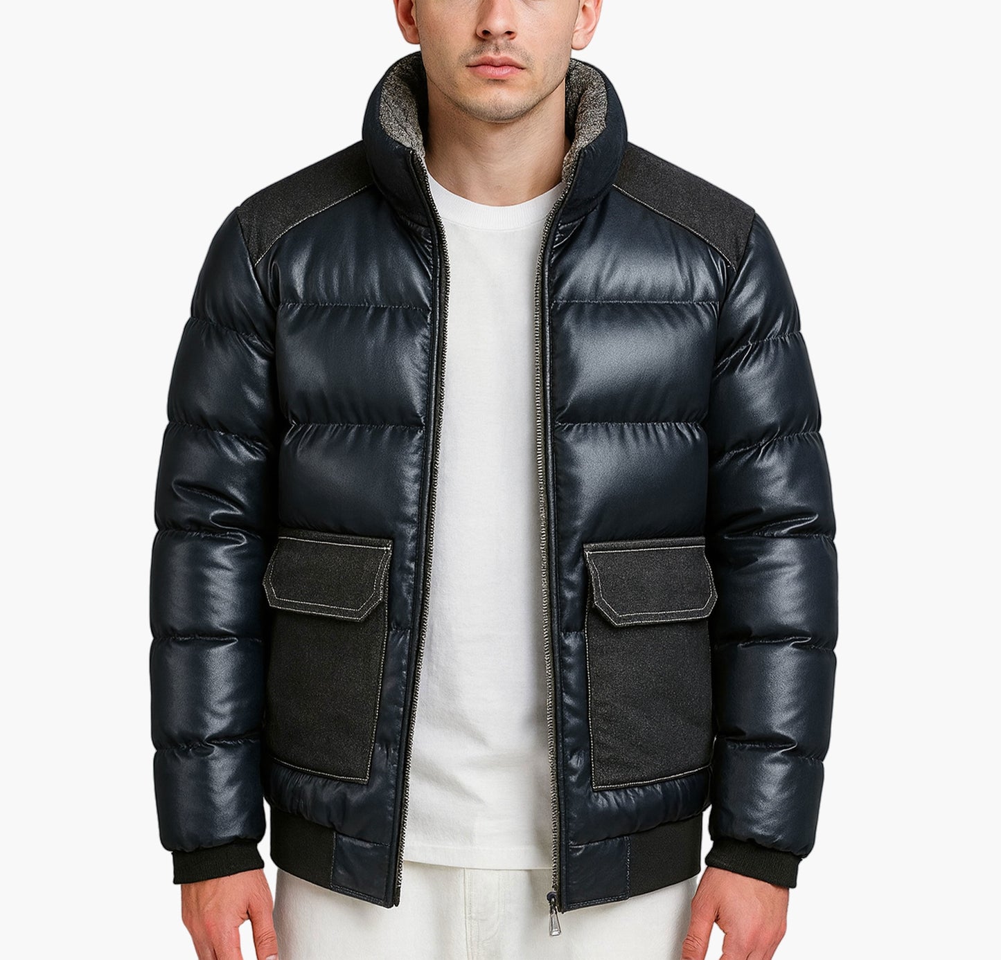 Men’s Heavy-Duty Winter Jacket – Stand-Collar Full-Zip Outdoor Coat