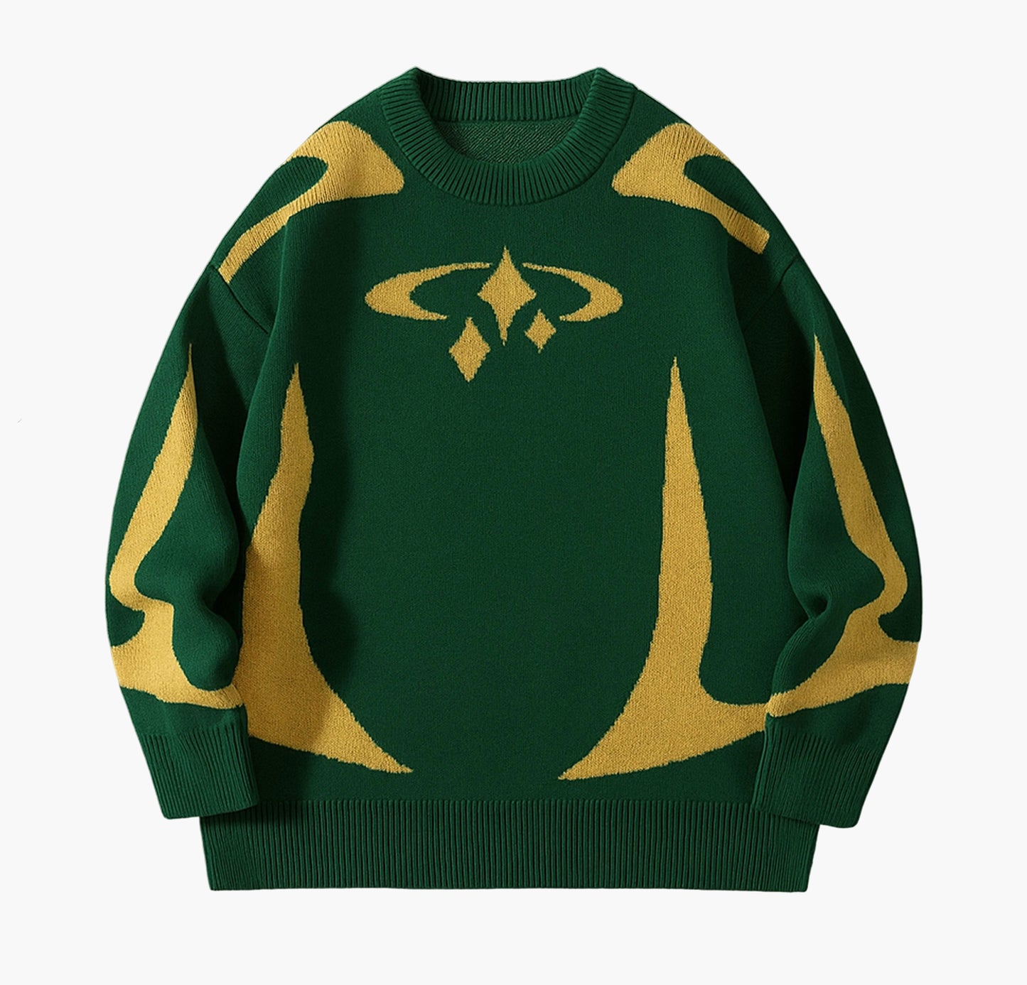 Men’s Casual Graphic Print Knit Sweater – Black & White Abstract Design Pullover