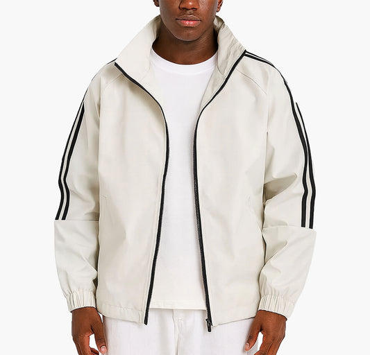 Men’s Oversized Lightweight Jacket – Pastel Pink & Black Zip-Up with Striped Design