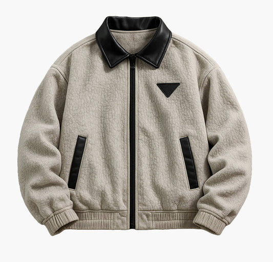 Men’s Casual Hooded Jacket – Embroidered Patch Softshell Zip-Up