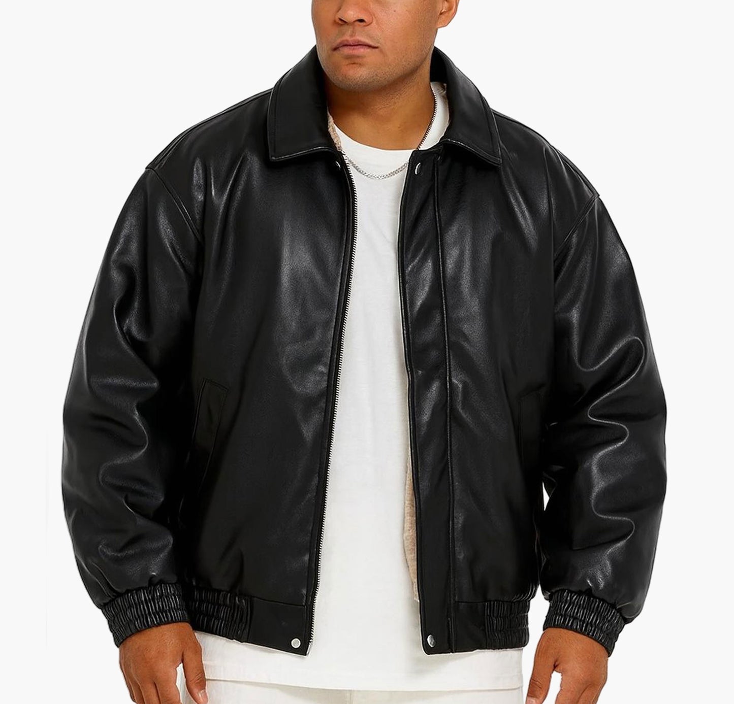 Men’s Black Business Casual Jacket – Thickened Warm Zip-Up with Drop Shoulder