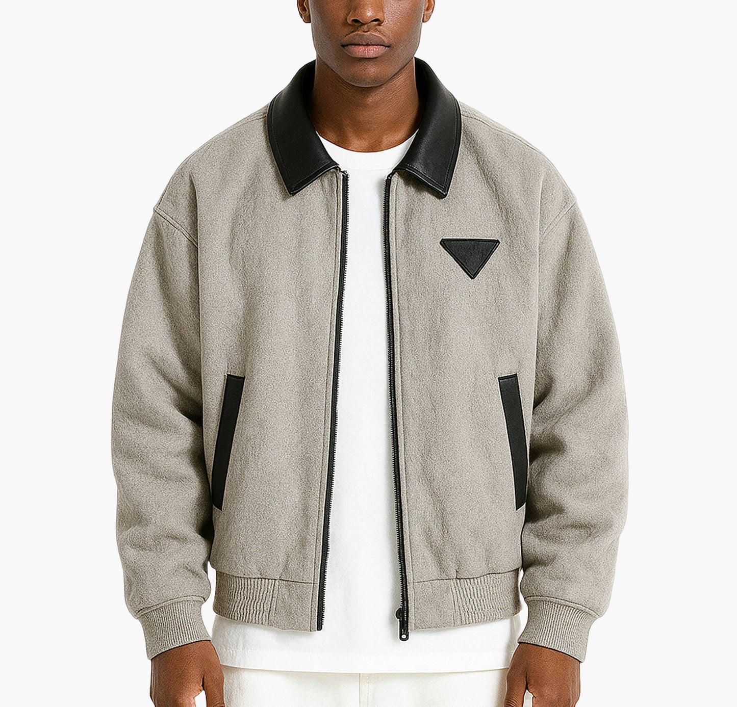 Men’s Casual Hooded Jacket – Embroidered Patch Softshell Zip-Up