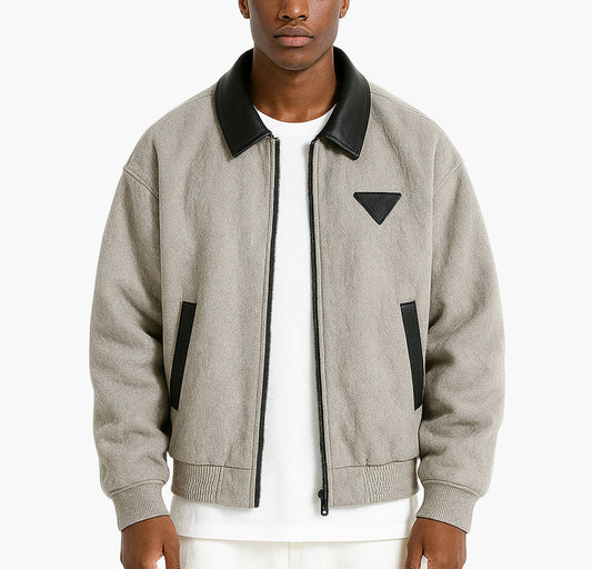 Men’s Casual Hooded Jacket – Embroidered Patch Softshell Zip-Up