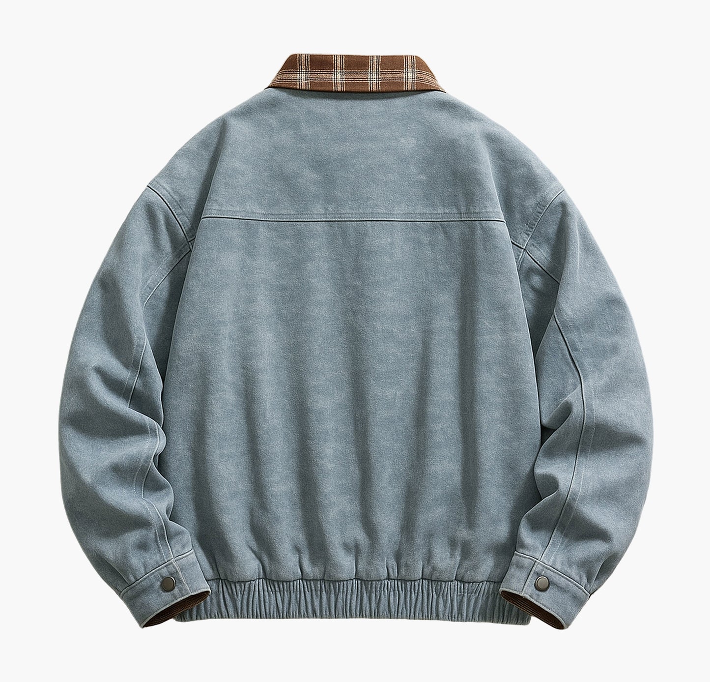 Men’s Vintage Faux Leather Bomber – Brown & Black Jacket with Plaid Collar