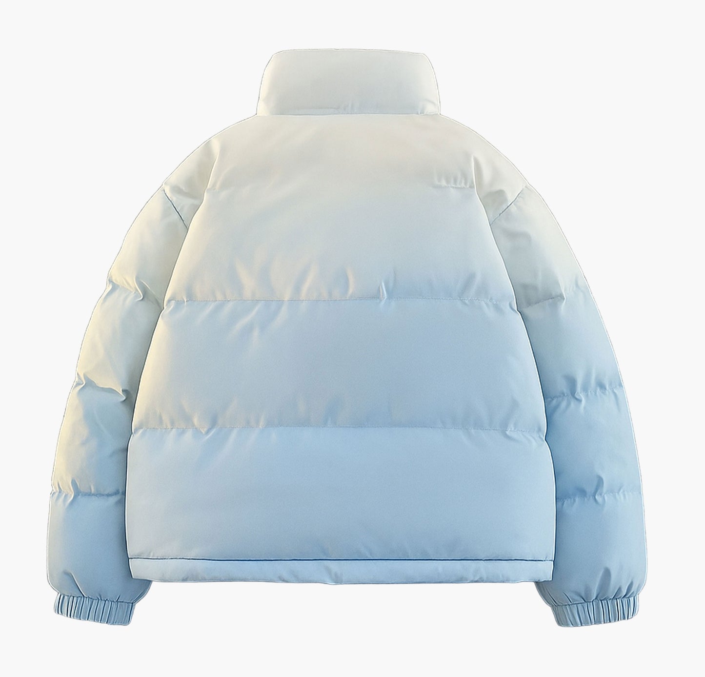 Men’s Light Blue & White Colorblock Winter Jacket – Thick Zip-Up Coat