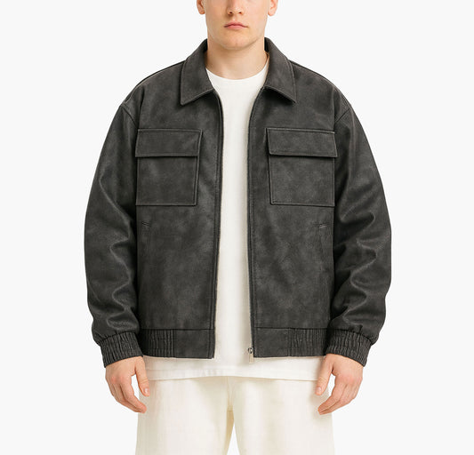 Men’s Vintage-Inspired Gray Bomber Jacket – Casual Zip-Up Streetwear Coat