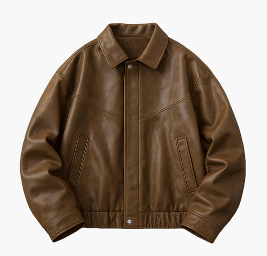 Men’s Casual Bomber Jacket – Brown Zip-Up Fall & Winter Coat