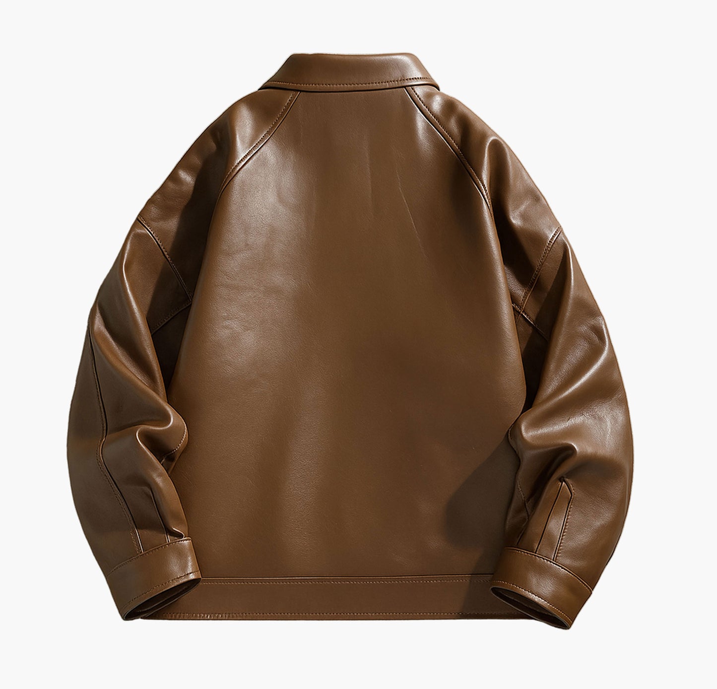 Men’s Glossy PU Jacket – Zip-Up Lapel Collar Outerwear