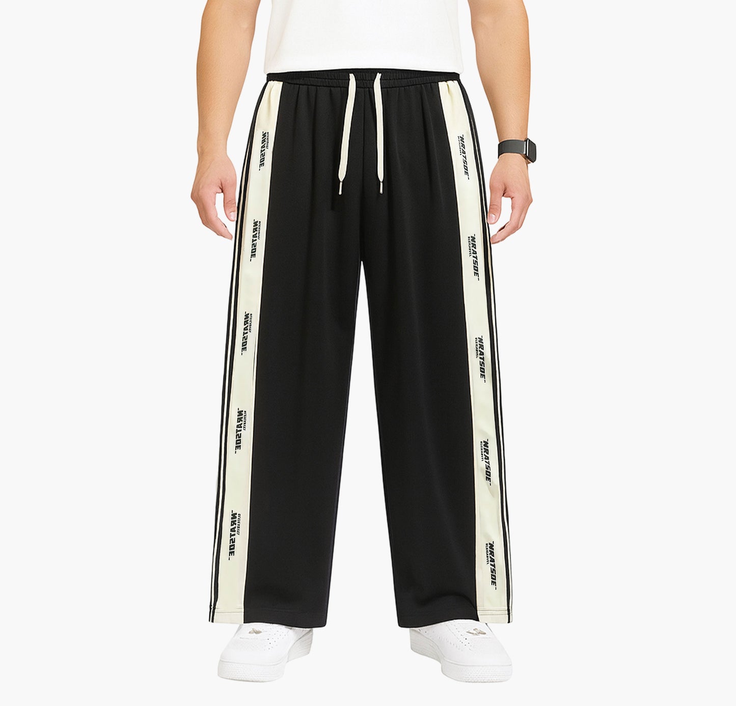 Men’s Casual Jogger Pants – Striped Straight-Leg Trousers with Letter Print
