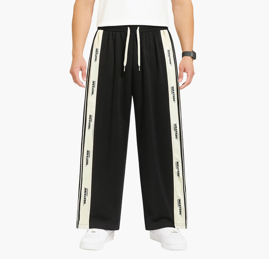 Men’s Casual Jogger Pants – Striped Straight-Leg Trousers with Letter Print