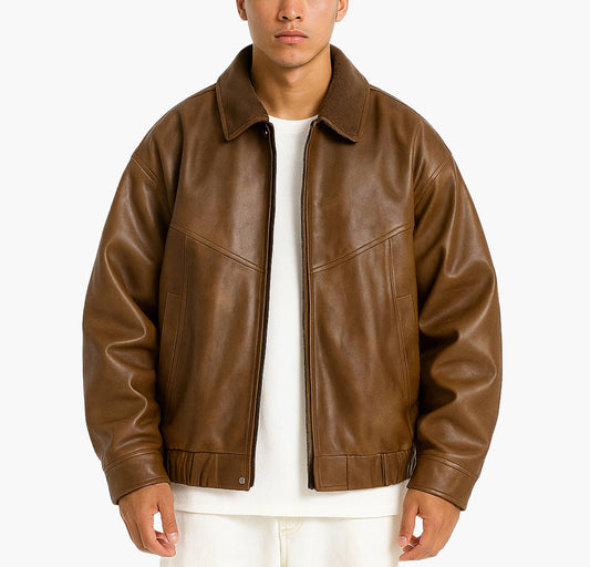Men’s Casual Bomber Jacket – Brown Zip-Up Fall & Winter Coat