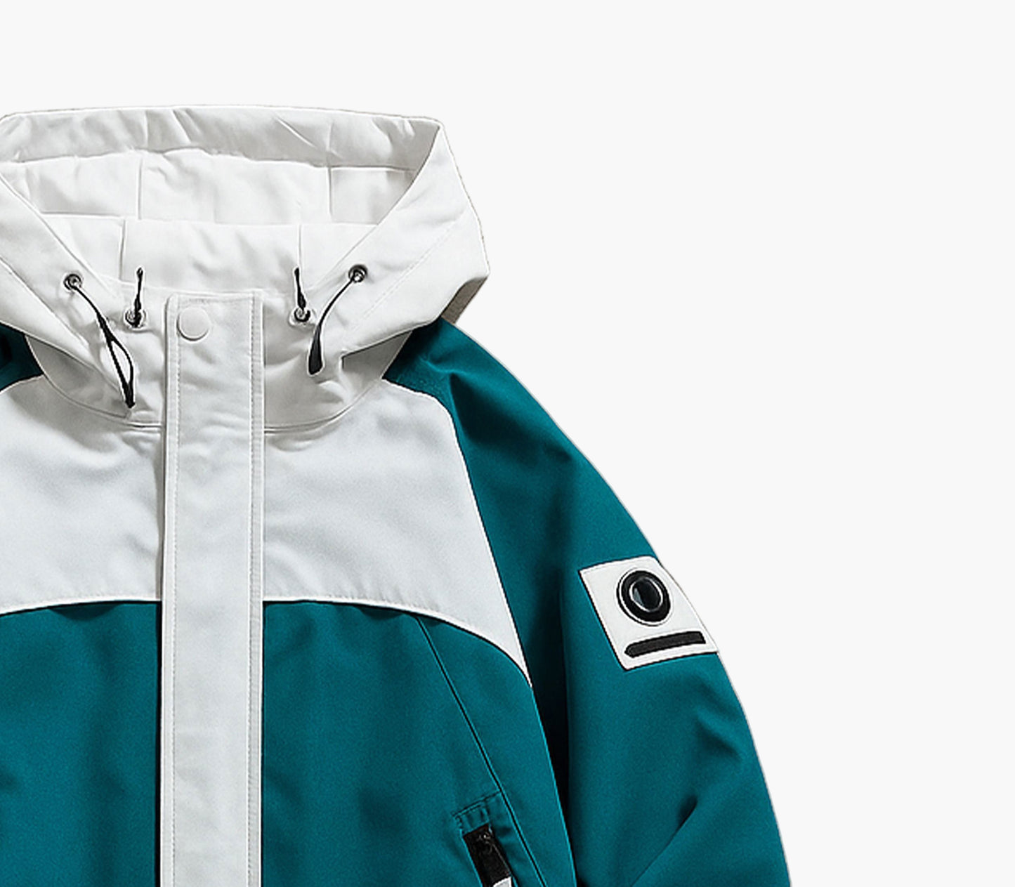 Men’s Turquoise Blue Ski Jacket – Hooded Colorblock Winter Coat with Full Zip