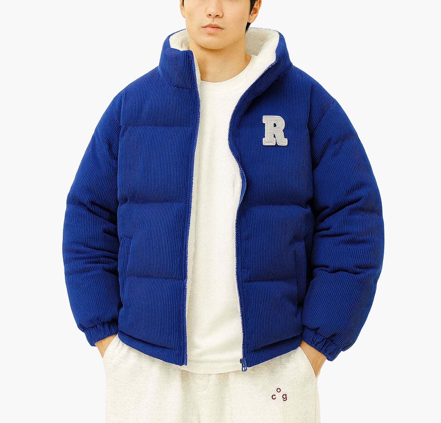 Men’s Heavy-Duty Reversible Jacket – Navy & White Colorblock Winter Coat