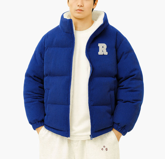 Men’s Heavy-Duty Reversible Jacket – Navy & White Colorblock Winter Coat