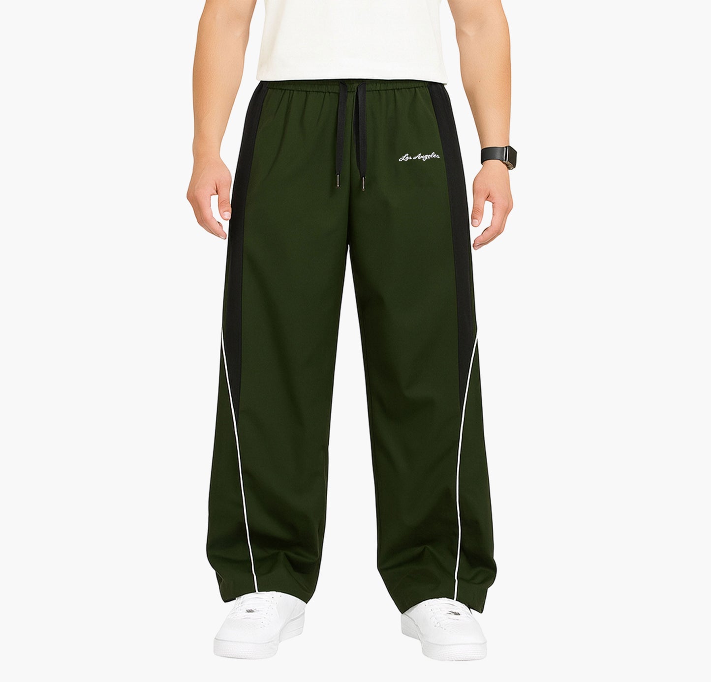 Men’s Loose Fit Joggers – Color Block Sport Pants with Stripes & Letter Print