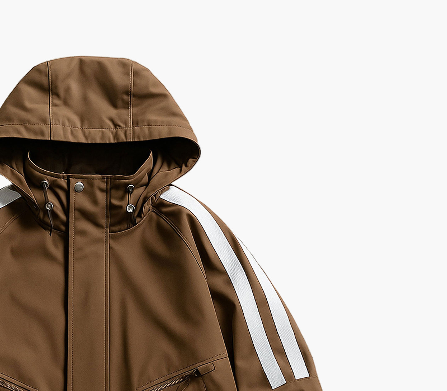 Men’s Heavy-Duty Windproof Hooded Jacket – Brown with White Stripes